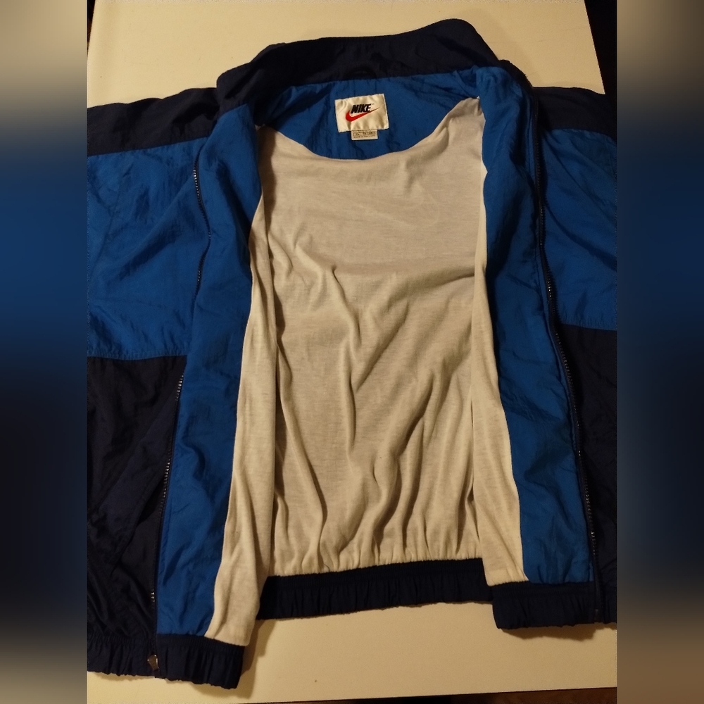 Vintage 90s Navy & Baby Blue Nike Zip-Up Spell-Out Jacket Windbreaker XL. - Picture 4 of 6